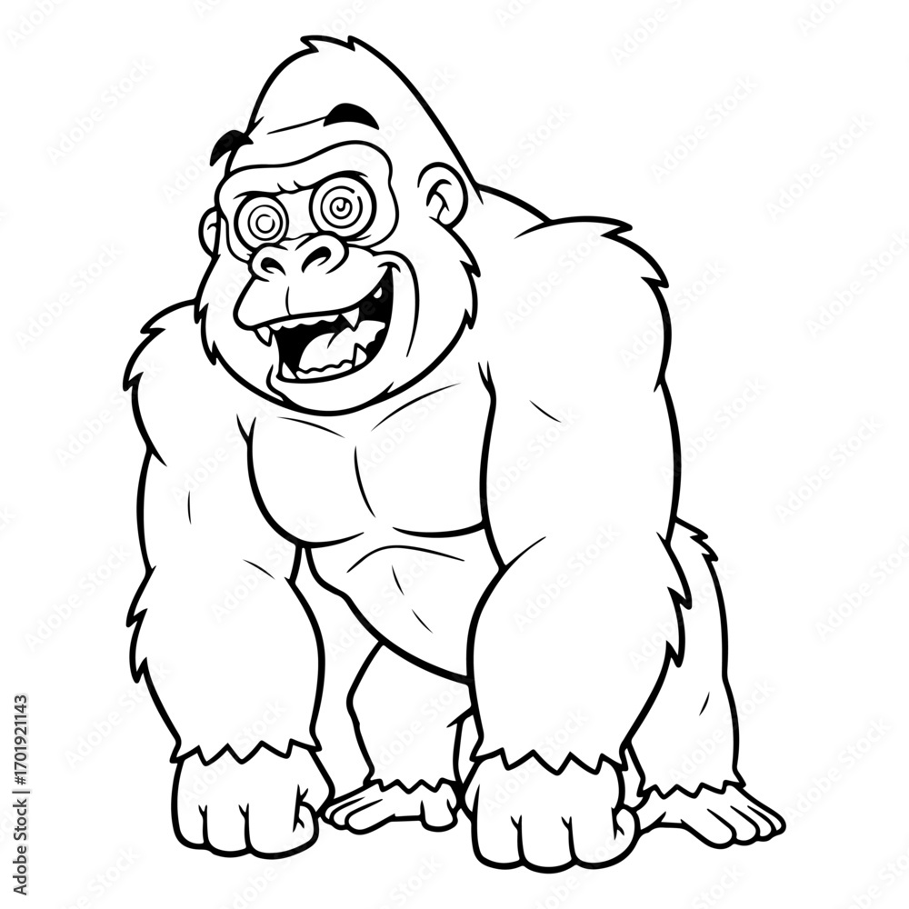 Fototapeta premium A powerful gorilla with a smiling face and crazy eyes, ideal for cartoons, animations, print, and content design.