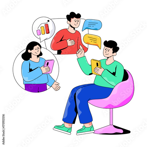 A flat design illustration of online business meeting