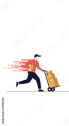 Fast delivery service courier rushing package to destination with moving effect