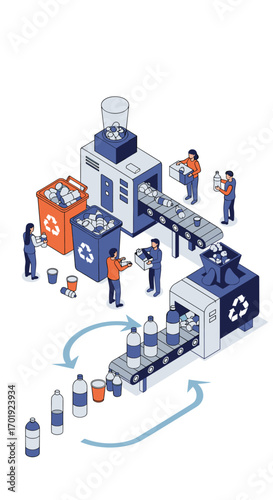 Illustrating the modern plastic bottle recycling process from collection to rebirth as new products