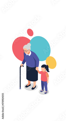 Intergenerational bond between a child and their elderly grandparent offering support and companionship