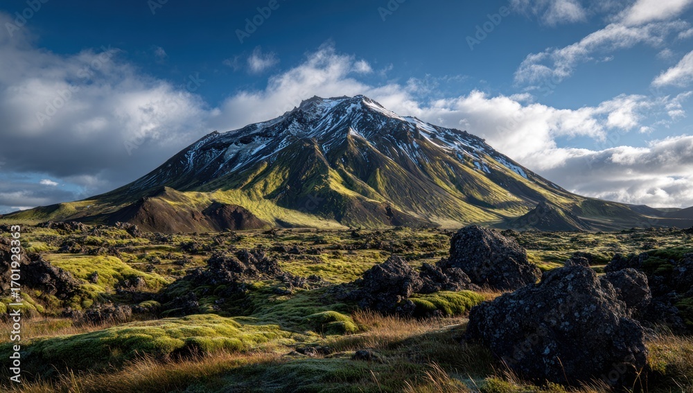 Naklejka premium Majestic Icelandic Volcano under a Cloudy Sky