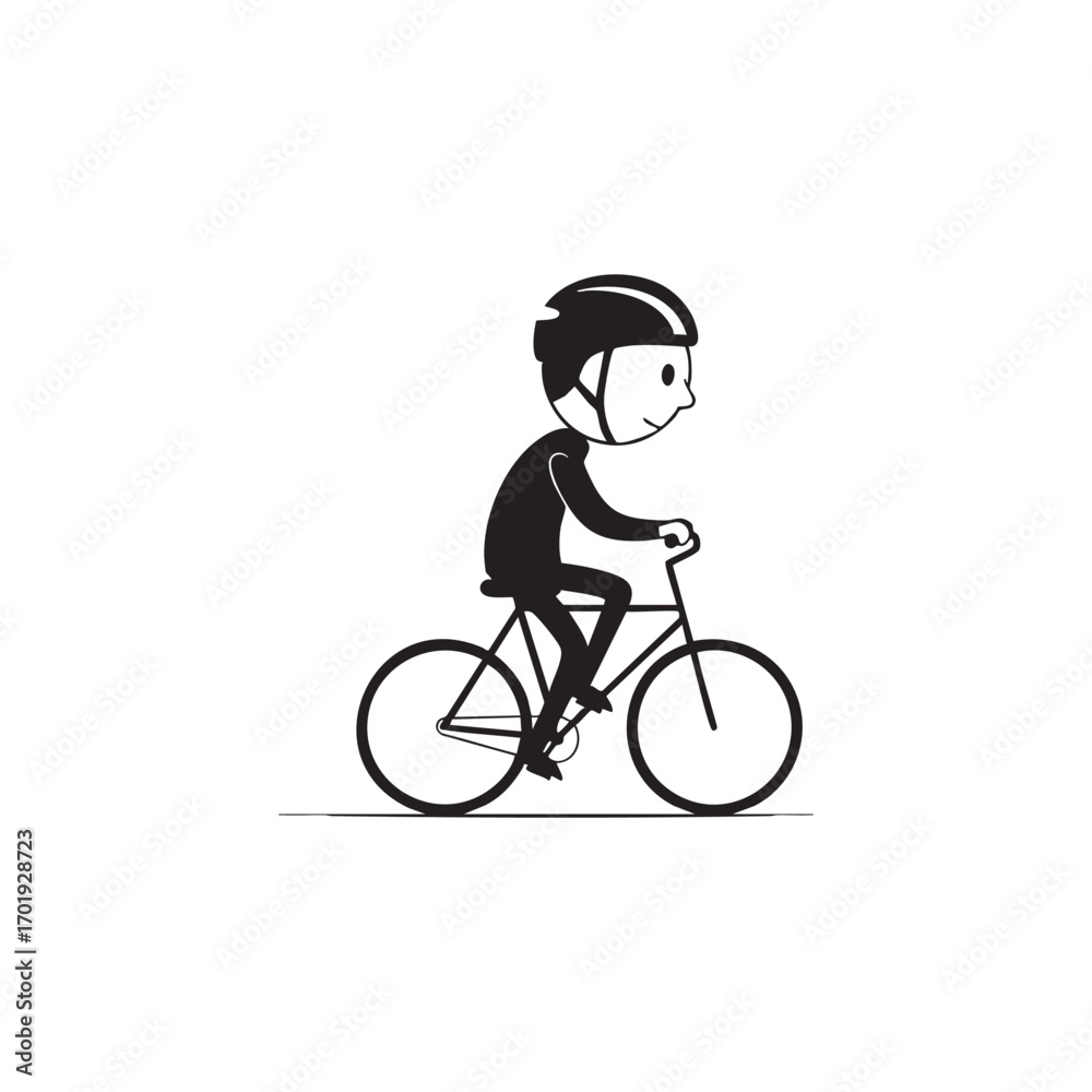 Naklejka premium A child cyclist rides his bicycle vector illustration