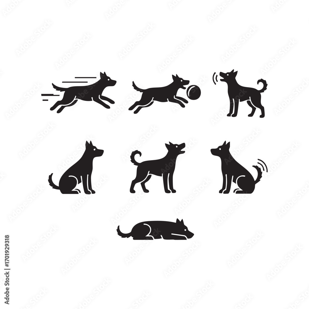 Fototapeta premium A set of black vector silhouettes of dogs