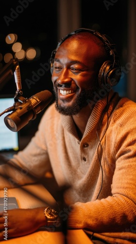 Happy broadcaster ready for a live show