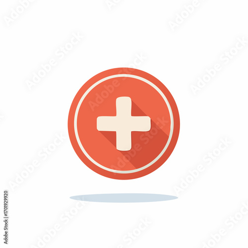 Red Circle with a White Plus Sign Symbol with Soft Shadow for an Icon or Button Design