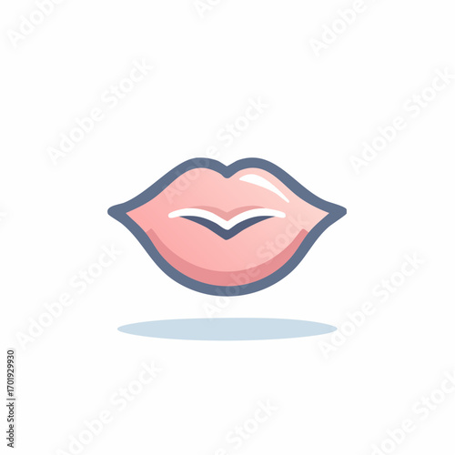 Cute pink lips icon with a glossy highlight. A simple cartoon mouth symbol representing a kiss, love, and beauty.