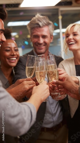 Friends toast with champagne in joy