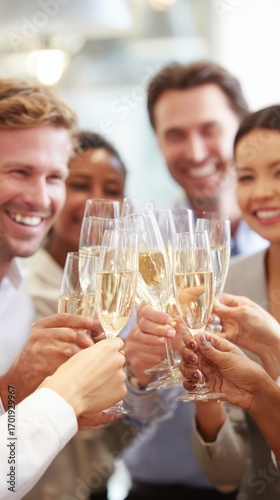 Friends celebrate with toast at a joyful gathering
