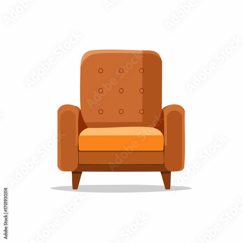 Comfortable Brown Armchair with Orange Cushion and Circular Accents for Relaxation