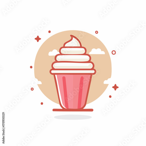 Stylized Ice Cream Cup Design With Soft Serve Swirls on a Decorative Background for Treats and Desserts