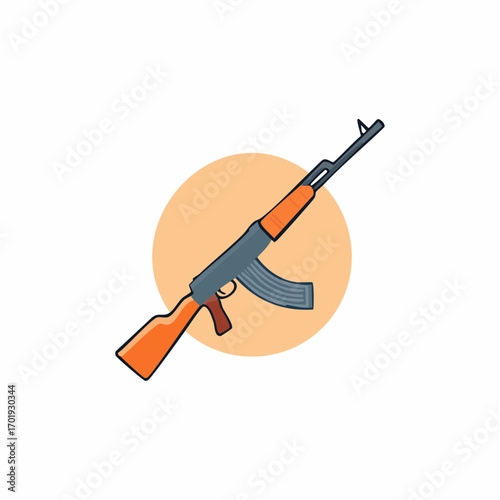Cartoonish Assault Rifle on Light Orange Circle Graphic for Illustration