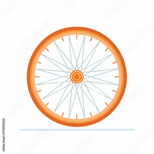 Simple flat illustration of an orange bicycle wheel. Cycling and sport concept for eco friendly transport.