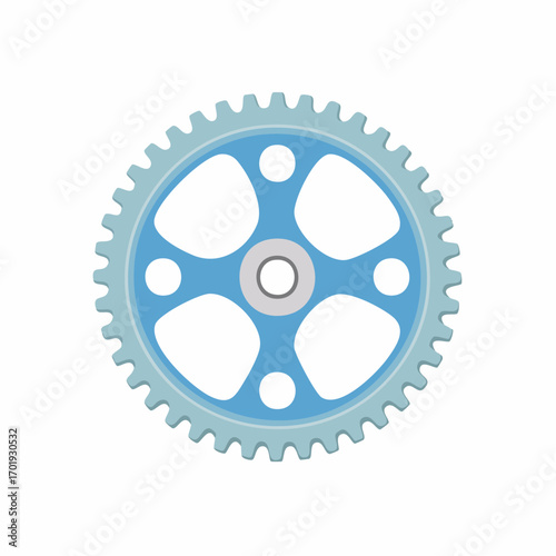 Blue gear wheel illustration with internal hole and cogs for mechanical engineering
