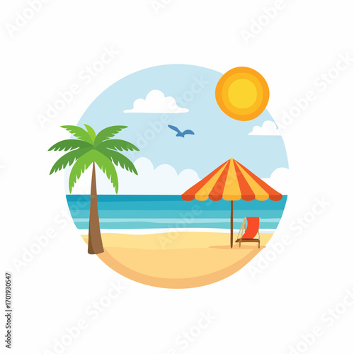 Wallpaper Mural Palm Tree and Beach Scene with Umbrella Deck Chair and Clear Skies for Summer Vacation Torontodigital.ca