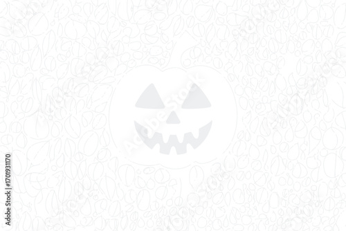 A faint white jack o lantern with triangle eyes and jagged mouth on a white textured background art
