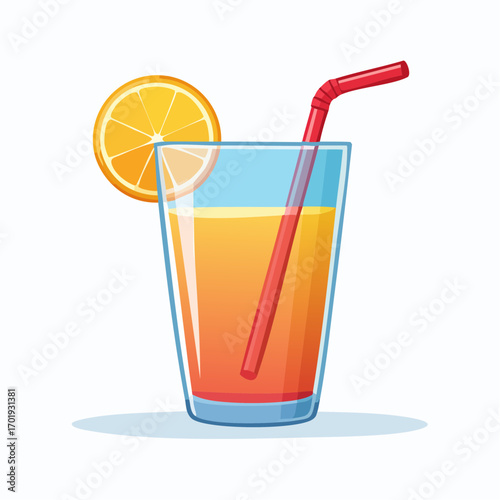 Refreshing Orange Mixed Drink with Straw and Orange Slice