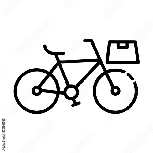 Bicycle with delivery bag in minimalist line art style  