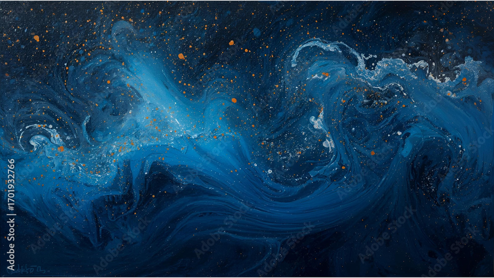 Fototapeta premium Celestial Dance: An ethereal artwork portraying the cosmic beauty of the universe, featuring swirling blues and shimmering elements, offering a glimpse into the mysteries of space.