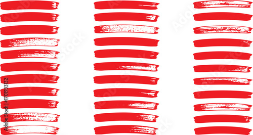 Abstract vector collection of red paint brush strokes, grunge textured lines and artistic hand-drawn stripes for a modern design element
