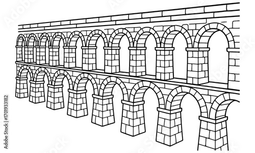 Stone aqueduct illustration - classic architecture outline for educational and design purposes