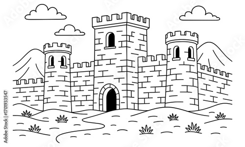 Desert fortress coloring page for kids and adults - creative design for relaxation and fun