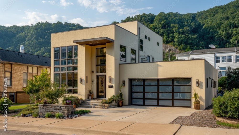Fototapeta premium Modern House in Hillside Setting