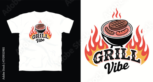 Grill Vibe BBQ typography vintage vector T-shirt design print