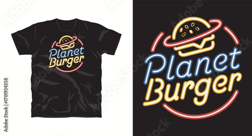 Planet typography vintage burger t-shirt design print