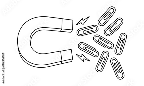 Magnet attracting paper clips illustration for educational and office design