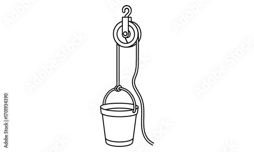 Simple pulley and bucket illustration for educational and teaching purposes