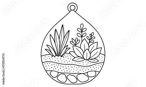 Simple terrarium coloring page for relaxation and creativity