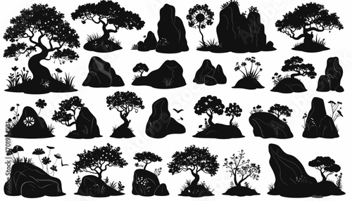 Silhouette Collection Trees, Rocks, and Plants for Design