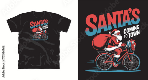 Santa coming to town, Merry Christmas new typography t shirt vector design print , Christmas t shirt design, tee print, t-shirt design, Christmas Joy, Poster, Gift print