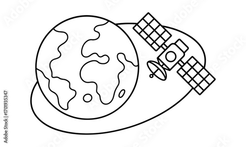 Simple illustration of orbiting satellite around earth for educational design