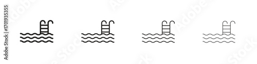 Swimming pool icons. thin line symbols in strokes