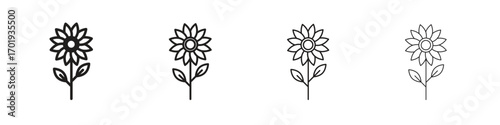 Sunflower icons. thin line symbols in strokes