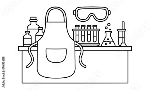 Safe chemistry lab illustration with protective gear and equipment for educational designs