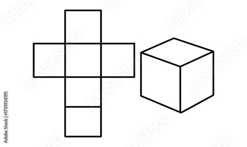 Geometric cube net outline for educational and design use