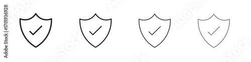 Shield check icons. thin line symbols in strokes