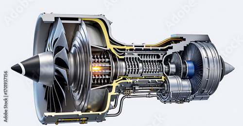 Turbojet engine cross-section  
Aerospace technology: aircraft engine  
Modern aircraft engine in detail