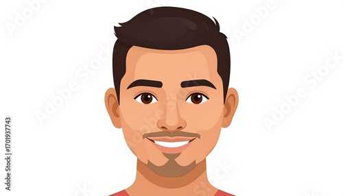 Smiling man's cheerful face, depicted in a simple, warm design with a muted color palette.