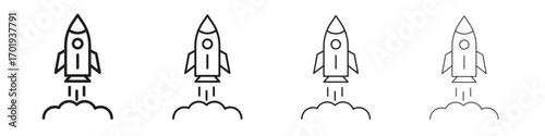 Rocket launch icons. thin line symbols in strokes