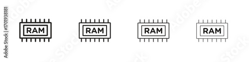 Ram memory icons. thin line symbols in strokes