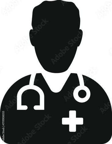 Professional doctor icon silhouette with stethoscope and cross for medical services vector