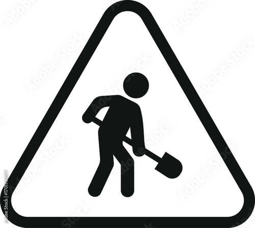 Warning sign symbol of person digging with shovel road construction work ahead alert vector