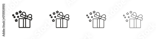 Open gift box icons. thin line symbols in strokes