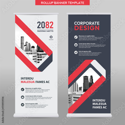 Corporate Rollup Banner Template – Modern Geometric Business Design in Red and Black
