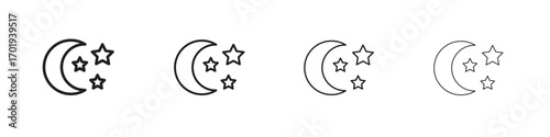 Night icons. thin line symbols in strokes