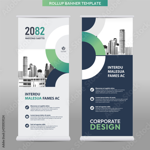Corporate Rollup Banner Template – Modern Geometric Business Design in Blue and Green
